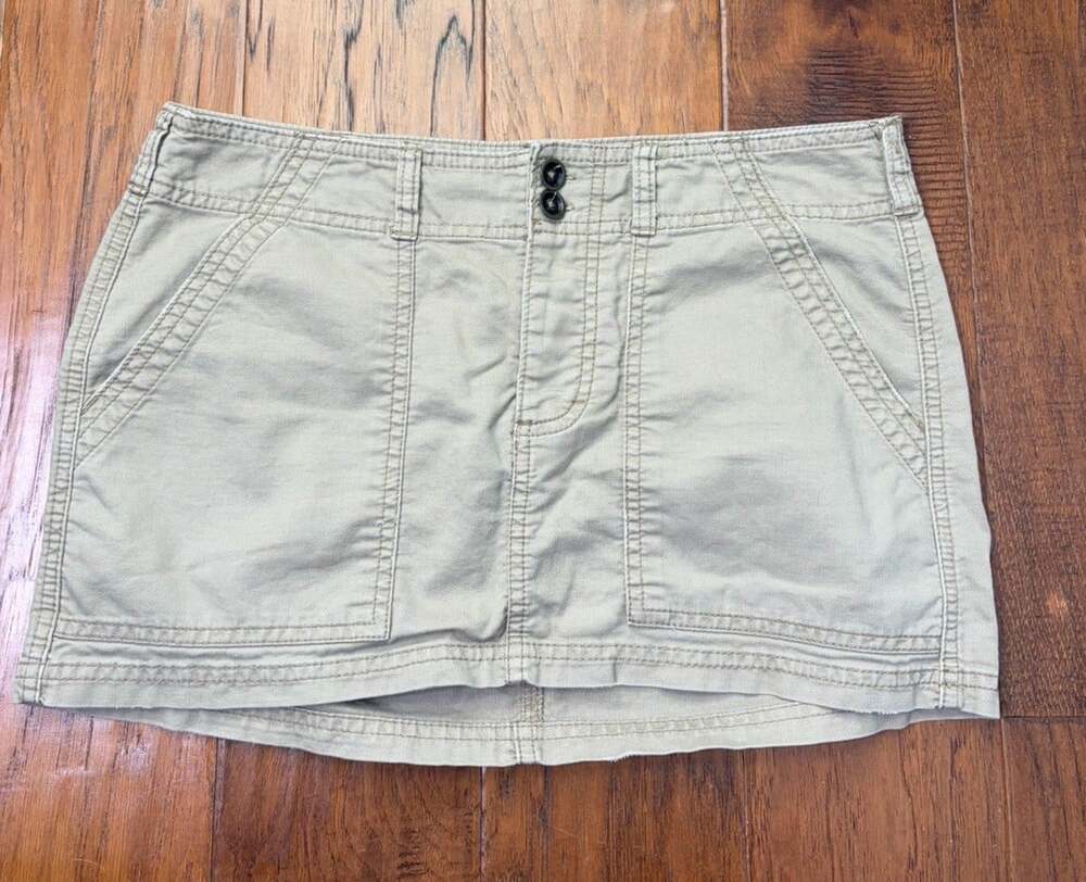 American Eagle Y2K Micro Mini Skirt Olive Green Low Rise Stretch Size 2